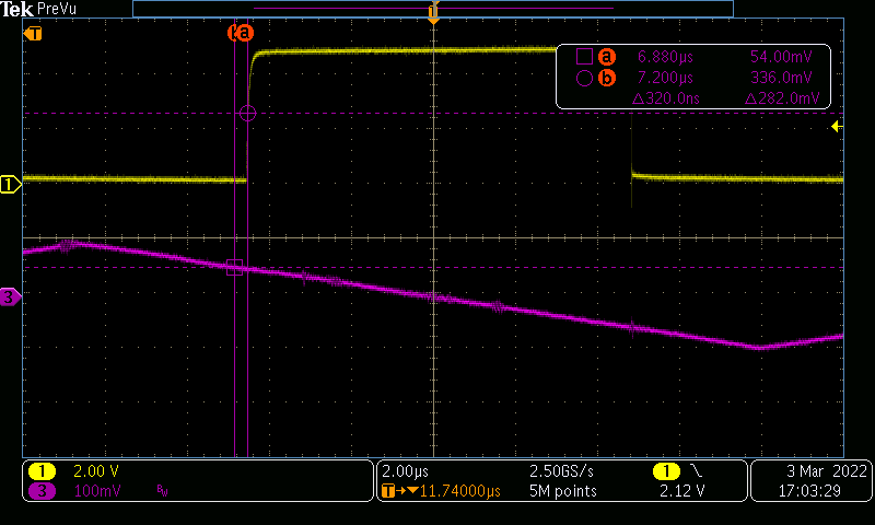 Wellenform der Überstromschutzschaltung - steigend  Wellenform der Überstromschutzschaltung - steigend