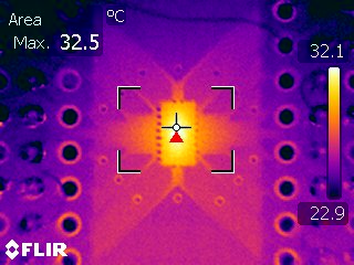  Thermal image of RKS
                        package operating at 10MHz, 5V supply, 8 channels switching with 56pF load
                        each with the thermal pad connected to a ground plane