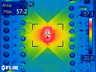  Thermal image of RKS
                        package operating at 10MHz, 5V supply, 8 channels switching with 56pF load
                        each with a floating thermal pad connection
