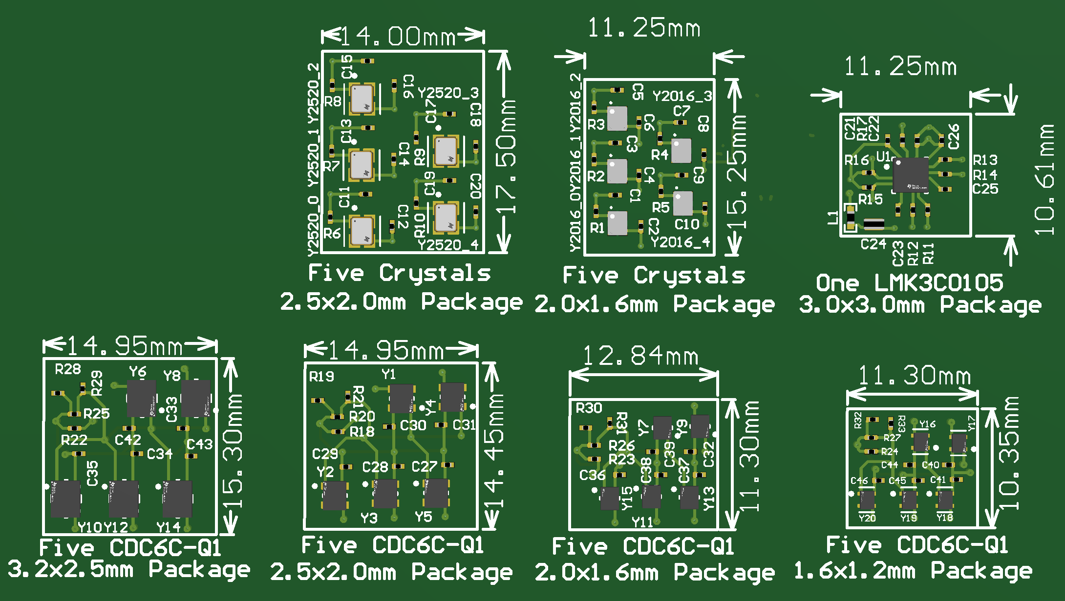  Five Crystal, Five
                            CDC6C-Q1, and LMK3C0105-Q1 Footprint Comparison